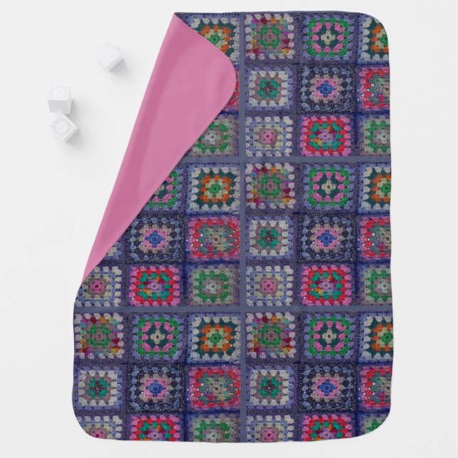 Baby Blanket - Crochet Granny Square Pattern Pink (In Situ)