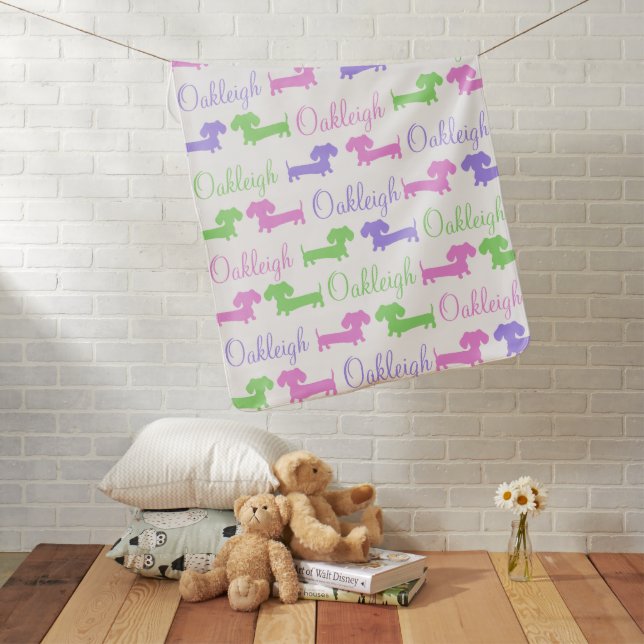 Baby Blanket Custom Name Dachshunds Wiener Dogs (In Situ)
