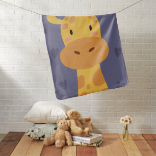 Baby Blanket Cute Giraffe Blue Hearts Nursery