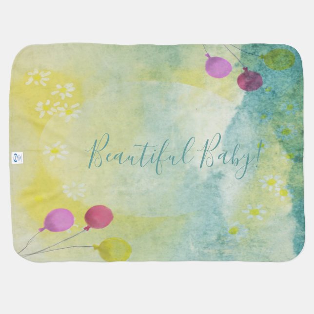 Baby Blanket Daisies Balloons Shower by Mail Gift (Back Horizontal)