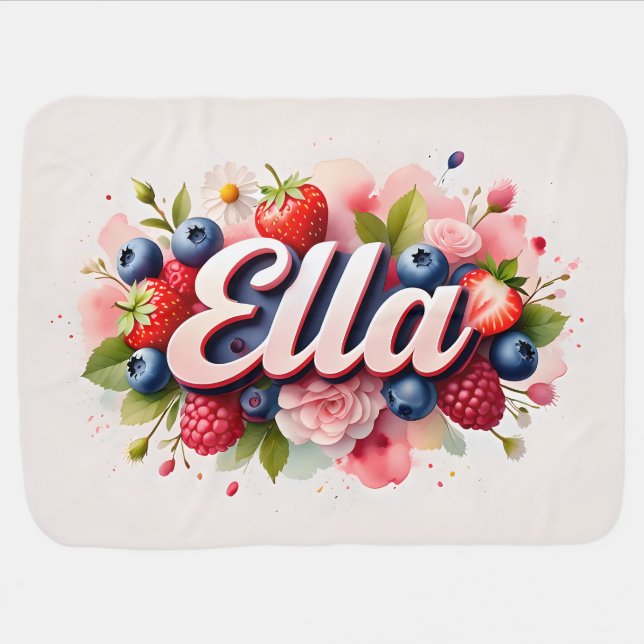 Baby Blanket " Ella " Berry Floral Design (Horizontal)