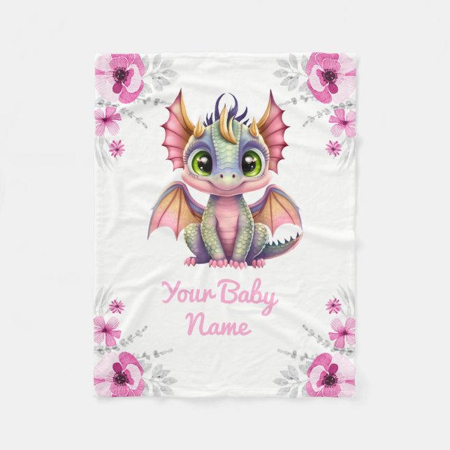 Baby Blanket Girl Dragon Name Custom Gift Idea (Front)