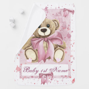 Baby Blanket Girl Teddy Bears and Peonies