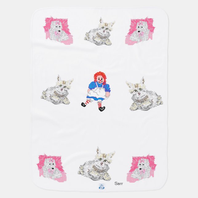 Baby Blanket : Girls Raggedy Ann,Poodles,& Kittens (Back)
