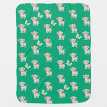 Baby blanket, green with dog and butterfly
