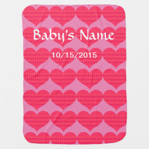 Baby Blanket Hearts Personalize Name Birth Date