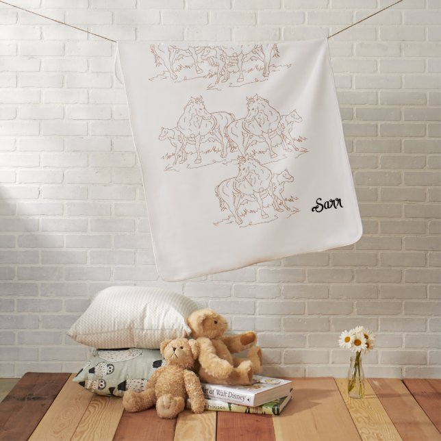 Baby Blanket : Horses & Cows Grazing  (In Situ)