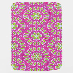 Baby Blanket - Hot Pink, Lime Green and White