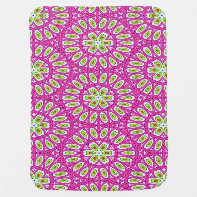 Baby Blanket - Hot Pink, Lime Green and White (Front)