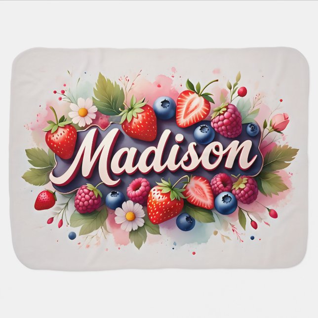 Baby Blanket " Madison " Berry Floral Design (Horizontal)