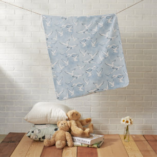 Baby Blanket - Nautical Blue Seagull Pattern