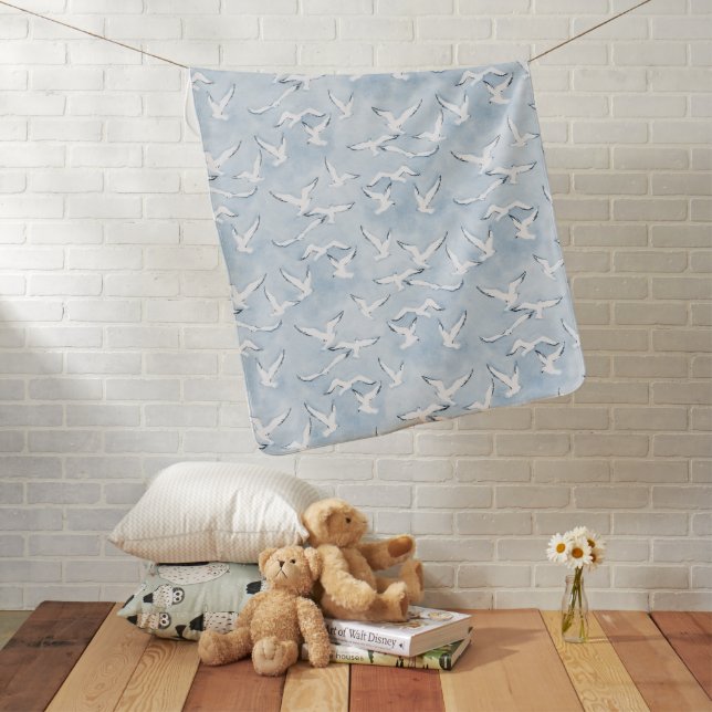 Baby Blanket - Nautical Blue Seagull Pattern (In Situ)