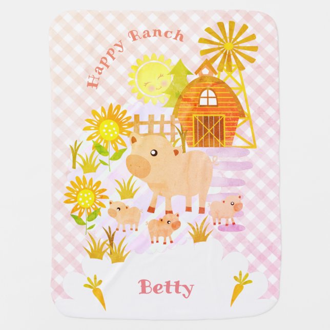 Baby Blanket Pig Personalized. (Front)