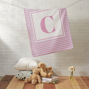 Baby Blanket - Pink Checked Monogram