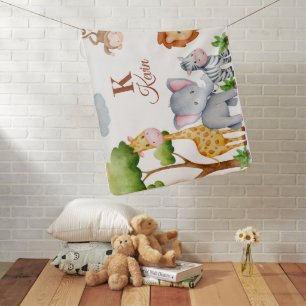 Baby Blanket Safari Animals and Tropical Leaves