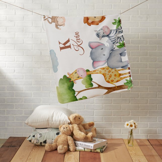Baby Blanket Safari Animals and Tropical Leaves (In Situ)