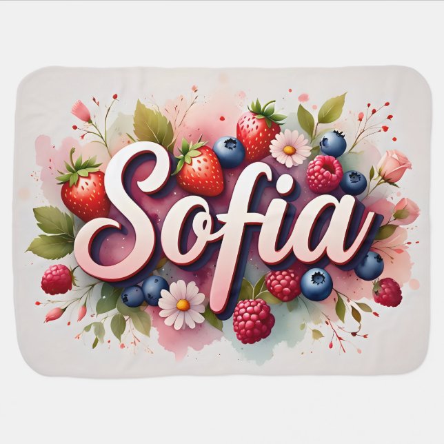 Baby Blanket " Sofia " Berry Floral Design (Horizontal)