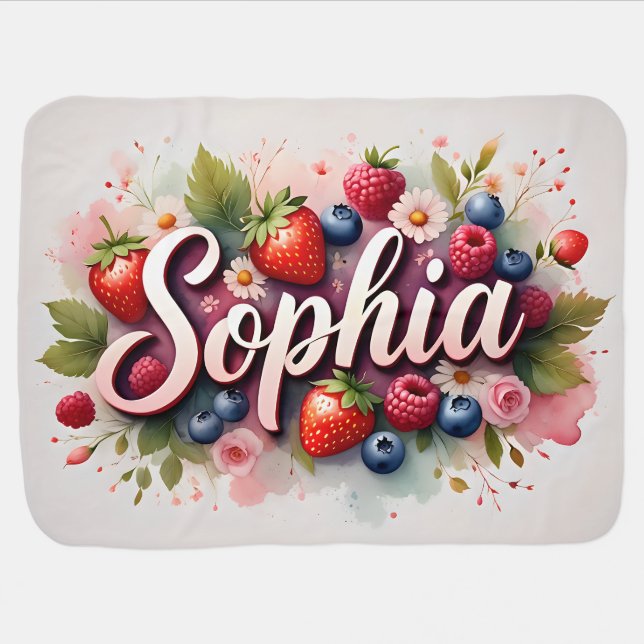 Baby Blanket " Sophia " Berry Floral Design (Horizontal)