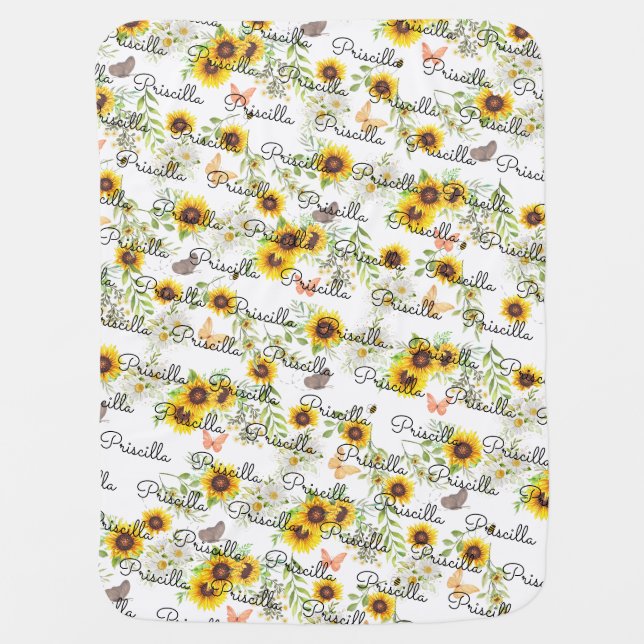 Baby Blanket, Sunflower Theme Gift, Personalized  Blanket (Front)