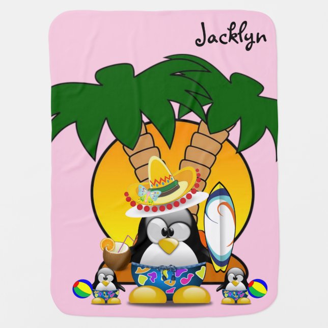 Baby Blanket Surfer Penguin Beach (Front)