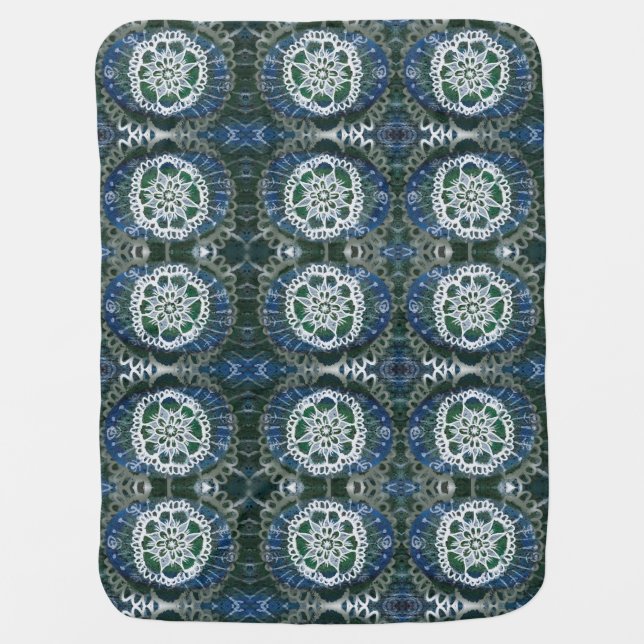 Baby Blanket White mandala blue background (Front)