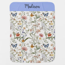  Baby Blanket Wildflower Butterfly Floral Garden 