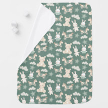 Baby blanket with bear, rabbit and horse in green