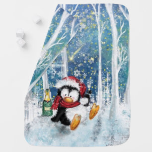 Baby Blanket with Christmas Penguin
