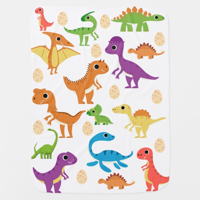 Baby Blanket with Cute Dinosaurs Print. (Front)