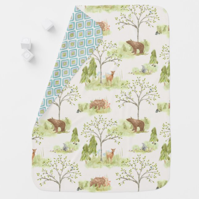 Baby Blanket with cute forest animals in woodland  (In Situ)