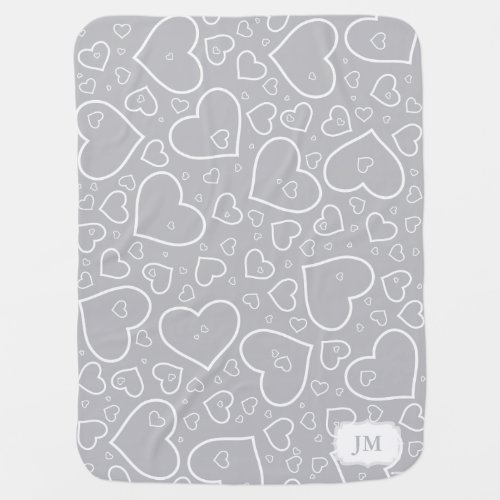 Baby Blanket with Hearts  Silver and White