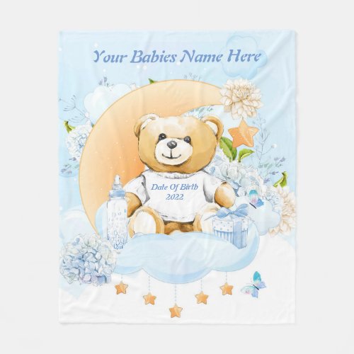 Baby Blanket With Moon Bear Any Name and Dates