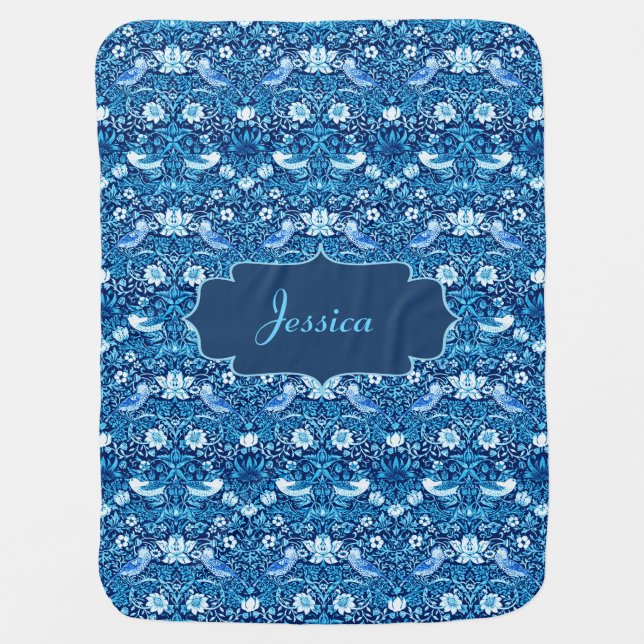 Baby Blanket, with Name, in Birds and Flowers   Baby Blanket (Front)