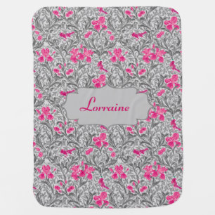 Baby Blanket, with Name, in Gray and Pink Baby Blanket