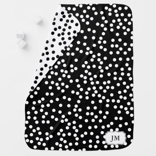 Baby Blanket with Polka Dots  Charcoal and White