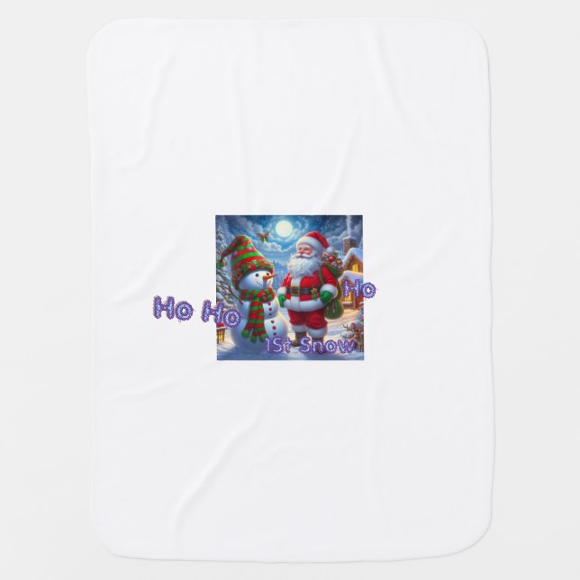 Baby blanket with Santa & Snowman Christmas theme (Front)