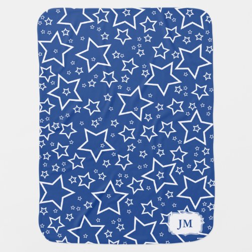 Baby Blanket with Stars  Dark Blue and White