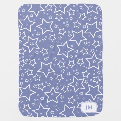 Baby Blanket with Stars  Periwinkle and White