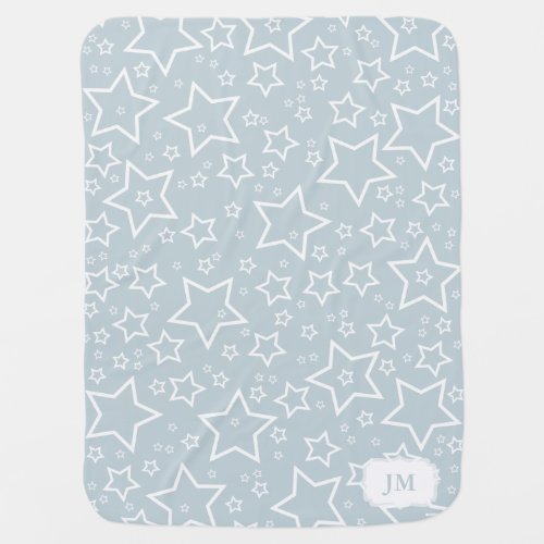 Baby Blanket with Stars  Silvery Blue and White