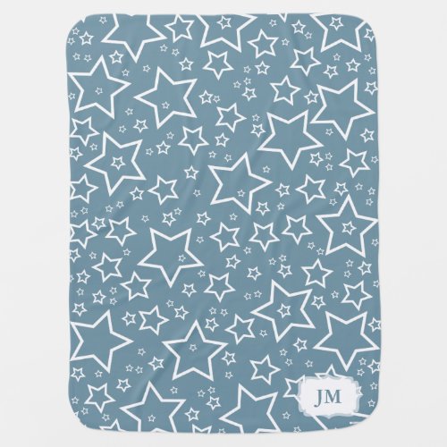 Baby Blanket with Stars  Slate Gray and White