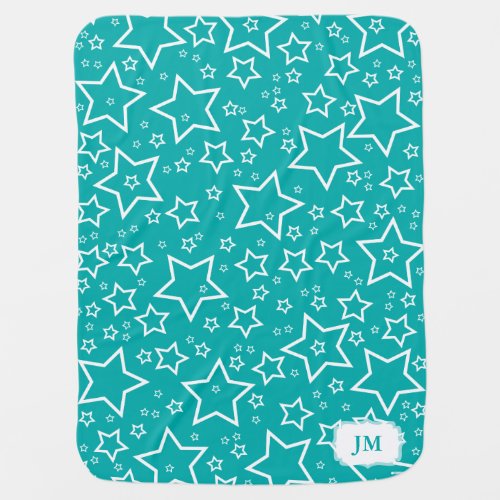 Baby Blanket with Stars  Teal and White