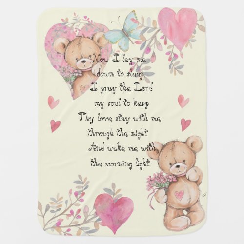 Baby Blanket with Teddy Bears and Prayer