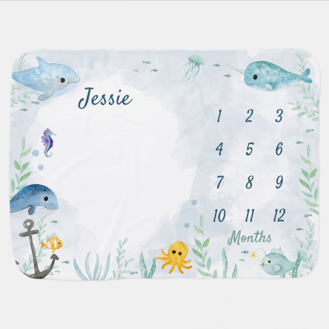 Baby blanket with under the sea animals (Horizontal)
