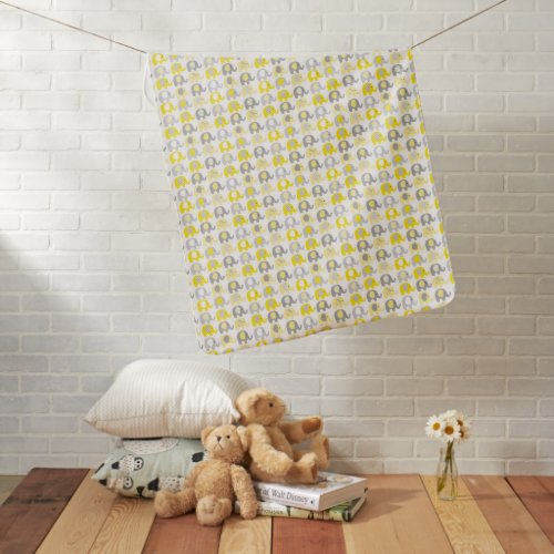Baby Blanket _ Yellow  Gray Elephants