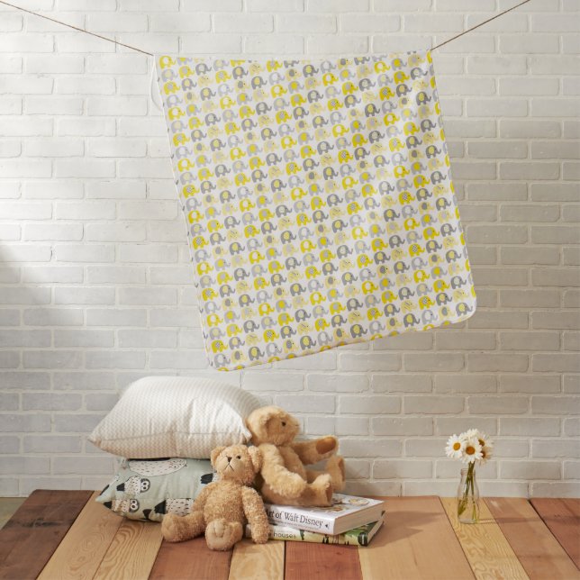 Baby Blanket - Yellow & Gray Elephants (In Situ)