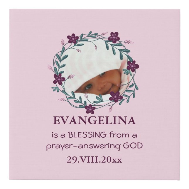 Baby | BLESSING FROM GOD | PINK | Photo Keepsake Faux Canvas Print (Front)