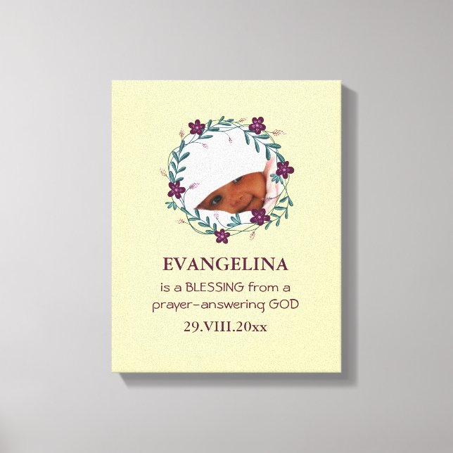 Baby | BLESSING FROM GOD | Wreath | Photo Keepsake Canvas Print (Front)