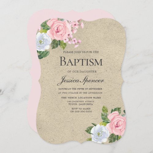 Baby Blessing Pink Floral Baby Girl Baptism Invite