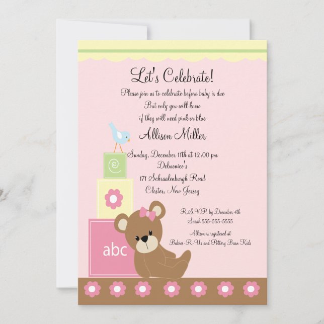 Baby Blocks Baby Girl Shower Invitation (Front)