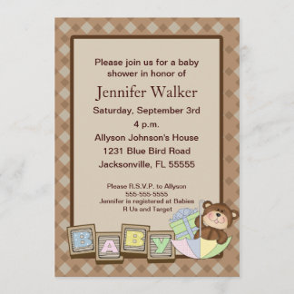Baby Blocks Baby Shower - Brown Invitation